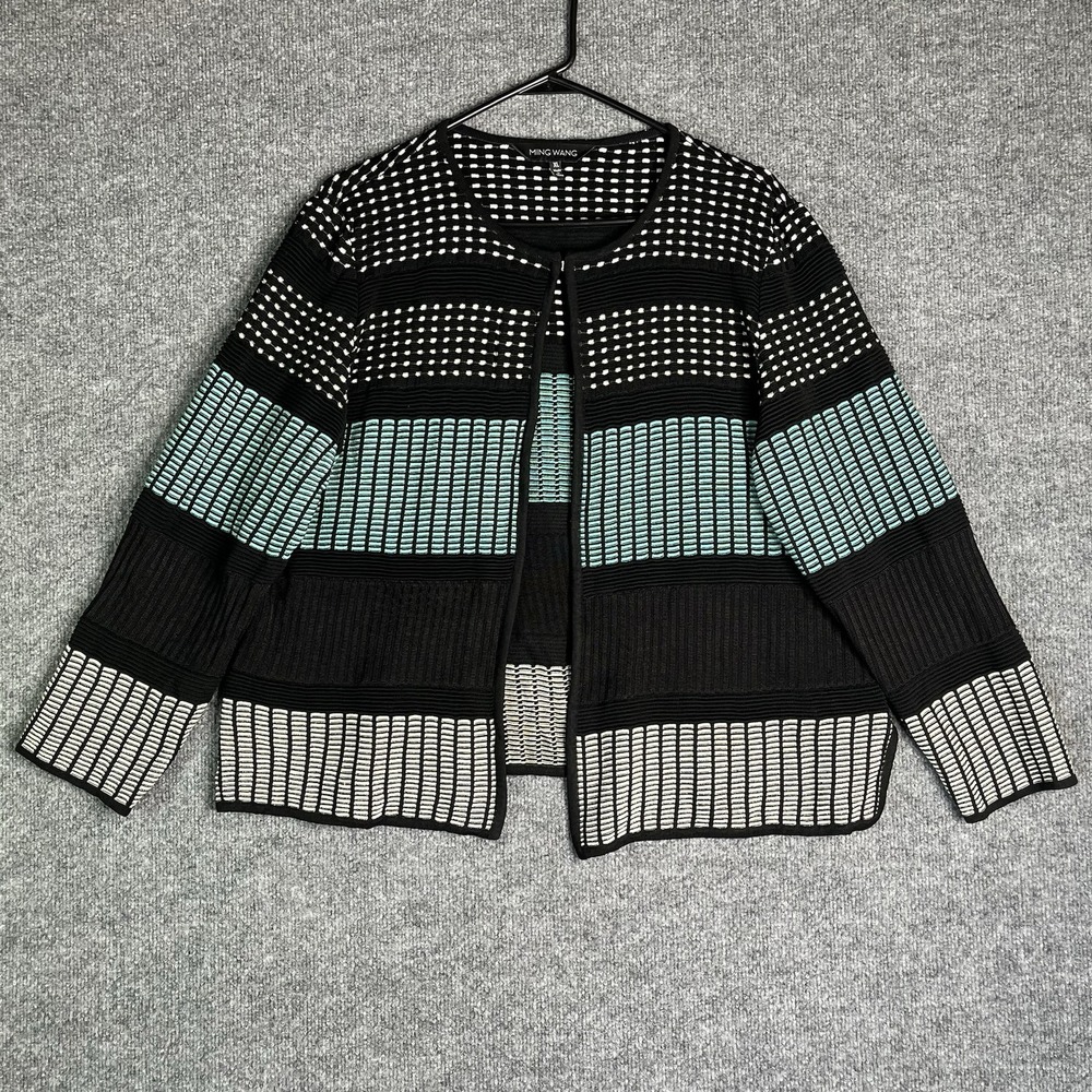 Ming Wang Knit Cardigan Sweater XL Open Front‎ Multi Stitch Design